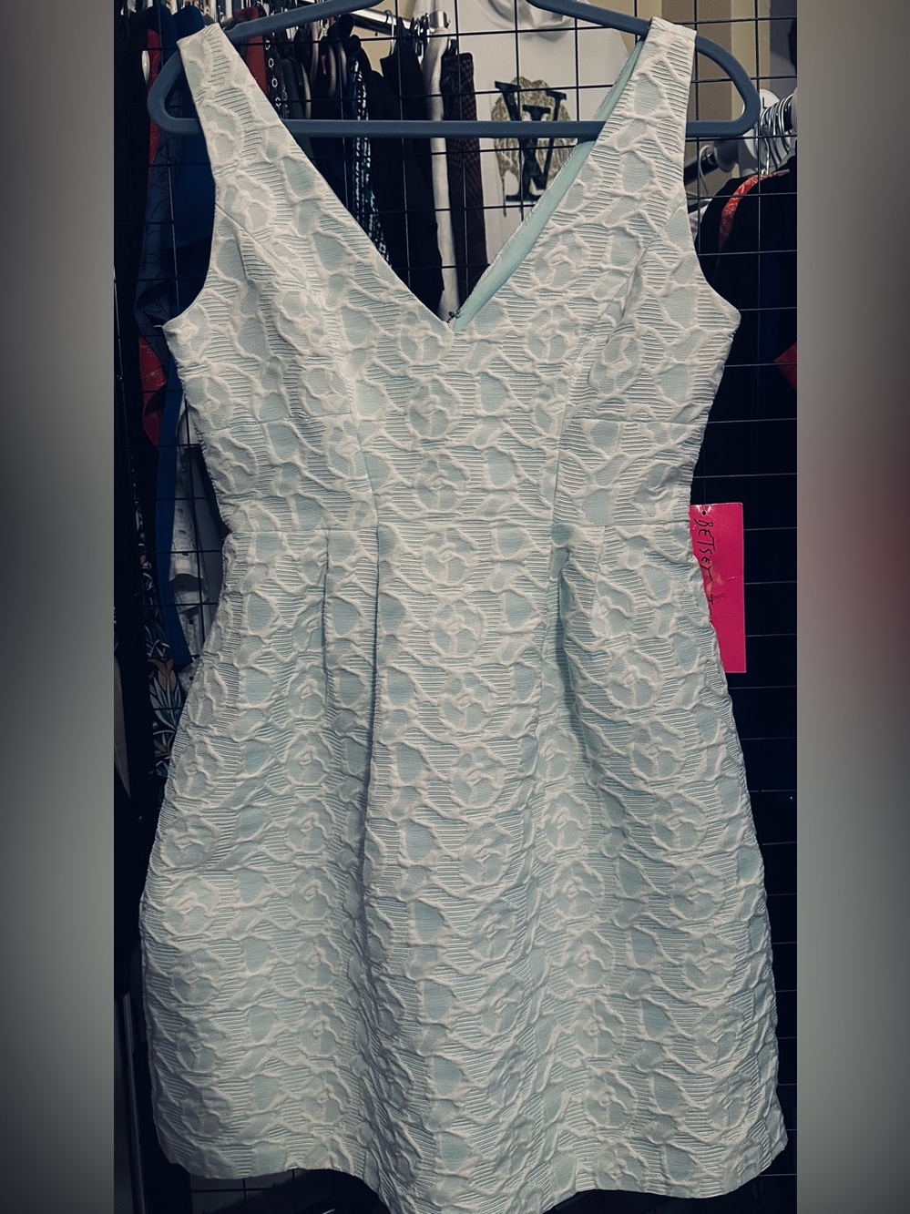 Betsey Johnson White Textured Lace V-Neck Fit & Flare Dress